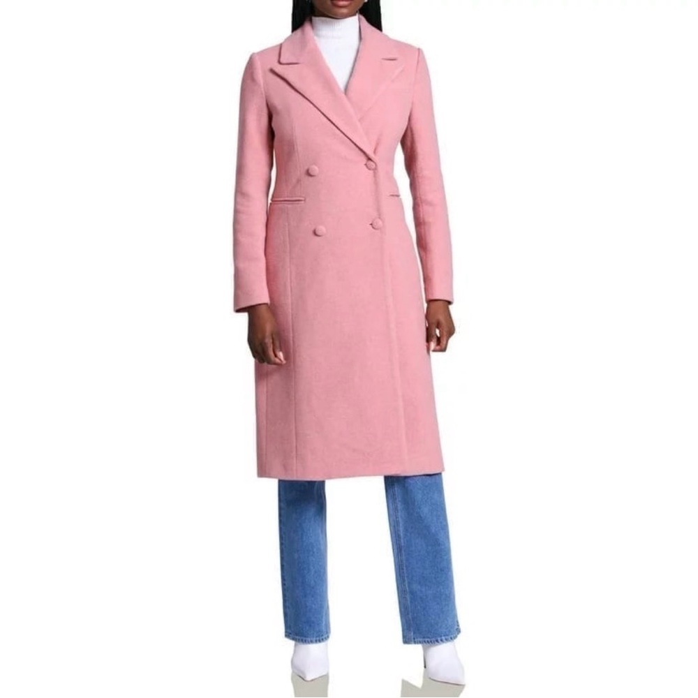 Double-Breasted Pink Long Coat - Women